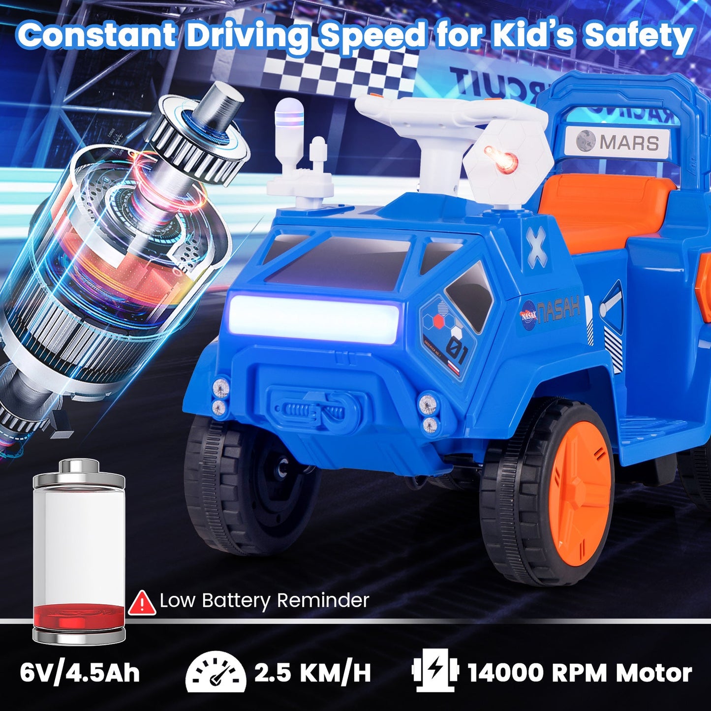 6V Kids Ride-on Car with Music with Radar and  Alarm Button-Navy