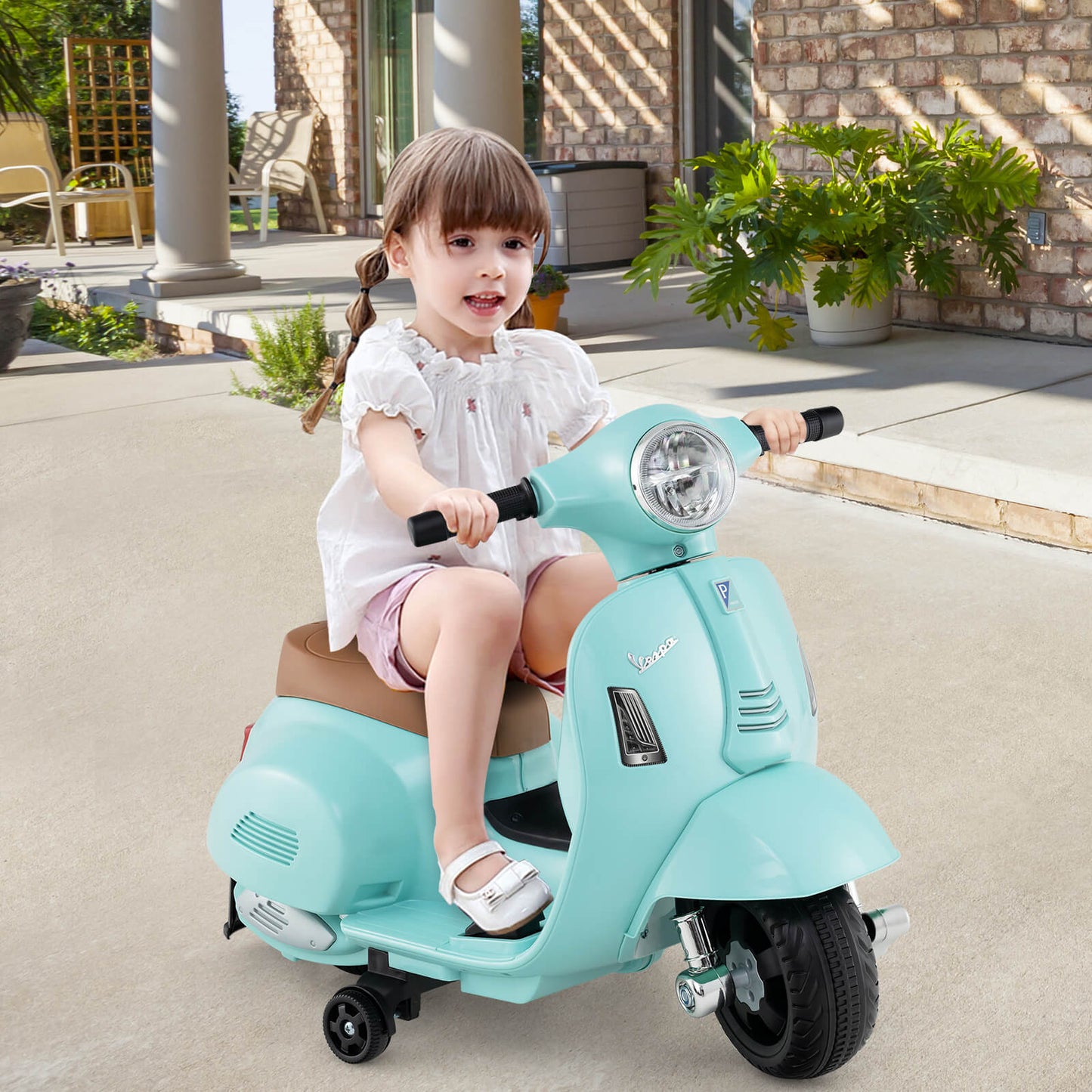6V Kids Ride on Motorcycle Vespa Licensed with Lights and Horn Sound-Green