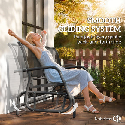 Outsunny 3-Seat Glider Rocking Chair for 3 People Garden Bench Patio Furniture Metal Frame, Black