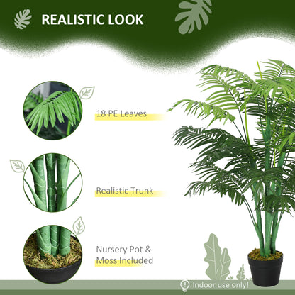 Outsunny 125cm/4FT Artificial Palm Plant Decorative Tree with Nursery Pot, Fake Plastic Indoor Home Office Décor, Green