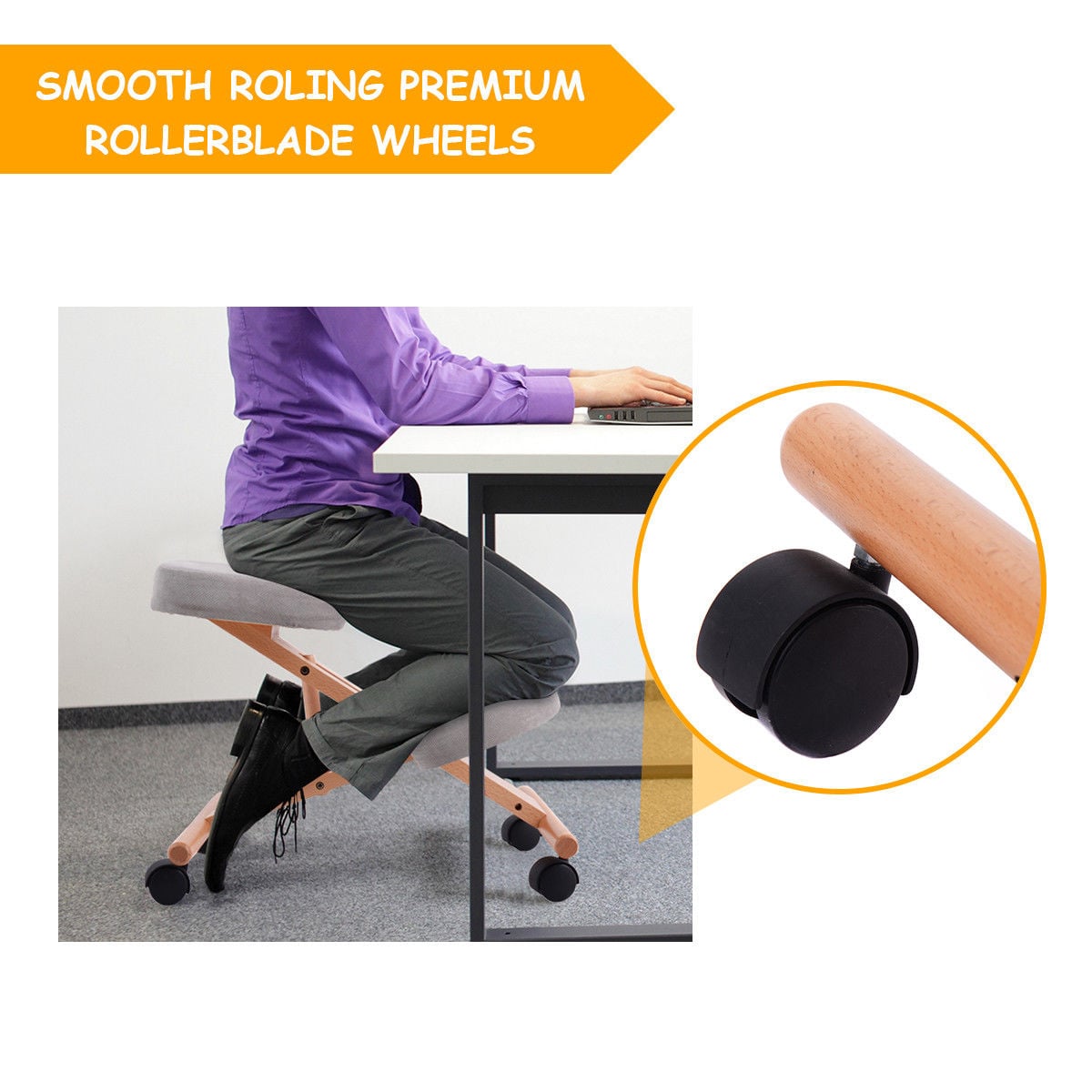 Wooden Orthopaedic Kneeling Stool Ergonomic Posture Frame Seat-Grey