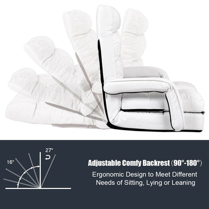 Adjustable Folding Floor Lazy Chair with Pillow-White
