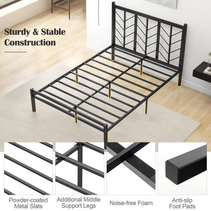 Queen Size Platform Bed with Headboard and Metal Frame-Queen Size