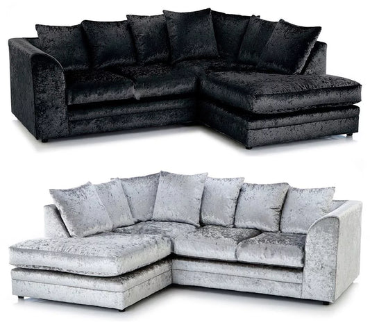 Arabia Crushed Velvet Corner Sofa - Silver, Black, Mink