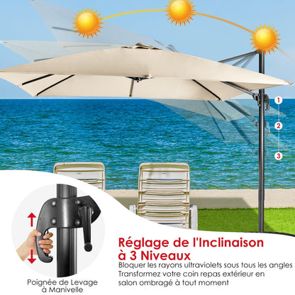 Parasol with 3 tilt settings for gardens terraces cafes 300 x 300 x 273 cm Beige