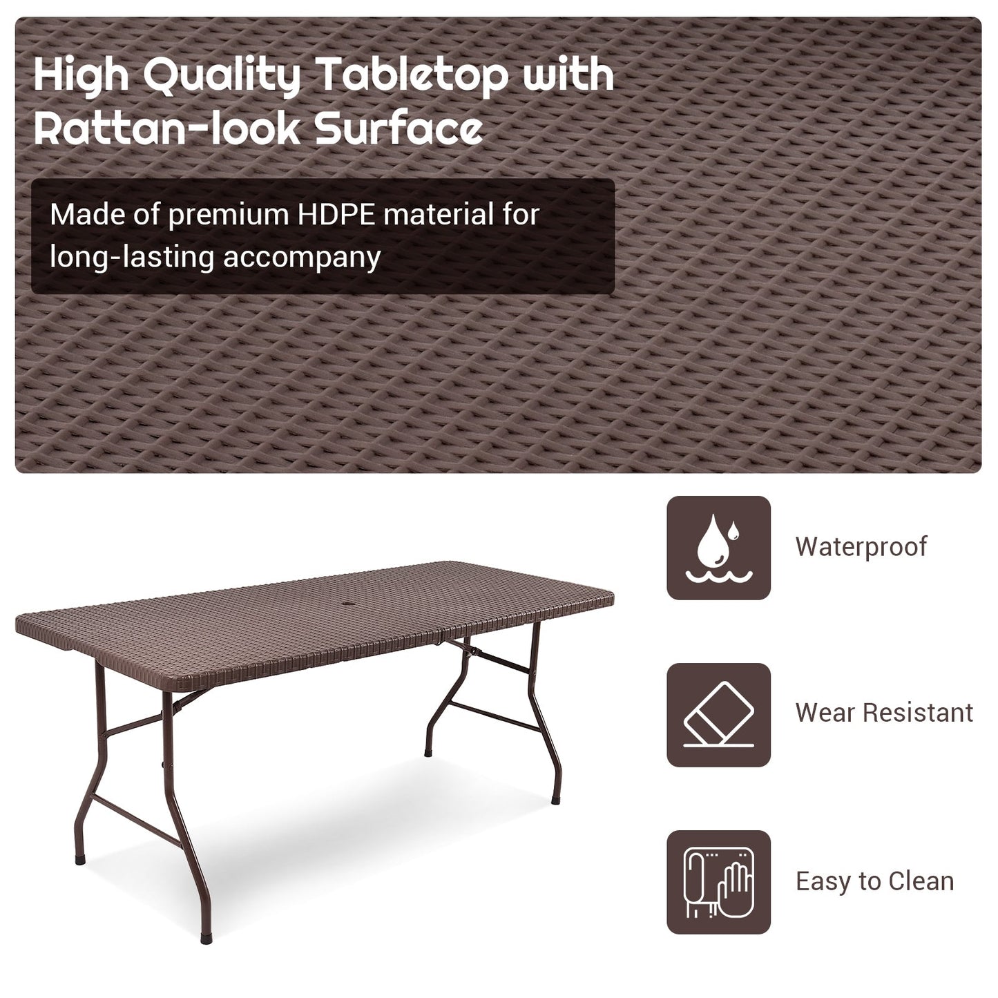 6 Feet Portable Folding Rattan Table