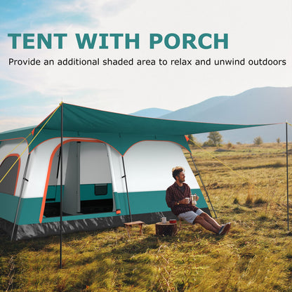 6/8/10-Person Camping Tent with Porch and Rainfly-L