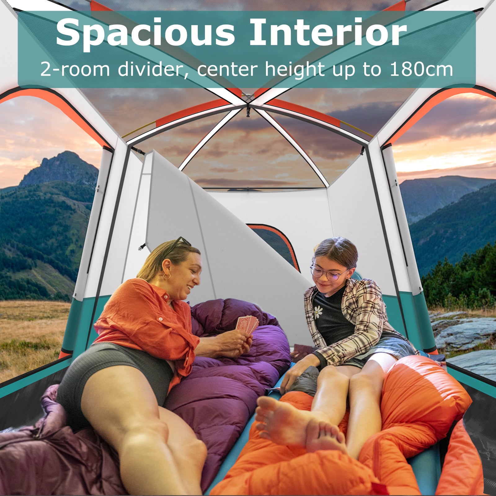 6/8/10-Person Camping Tent with Porch and Rainfly-S