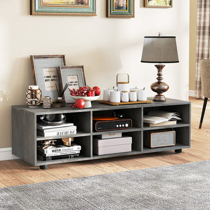 6-Cubby TV Stand TV Console Table with Adjustable Shelves-Grey