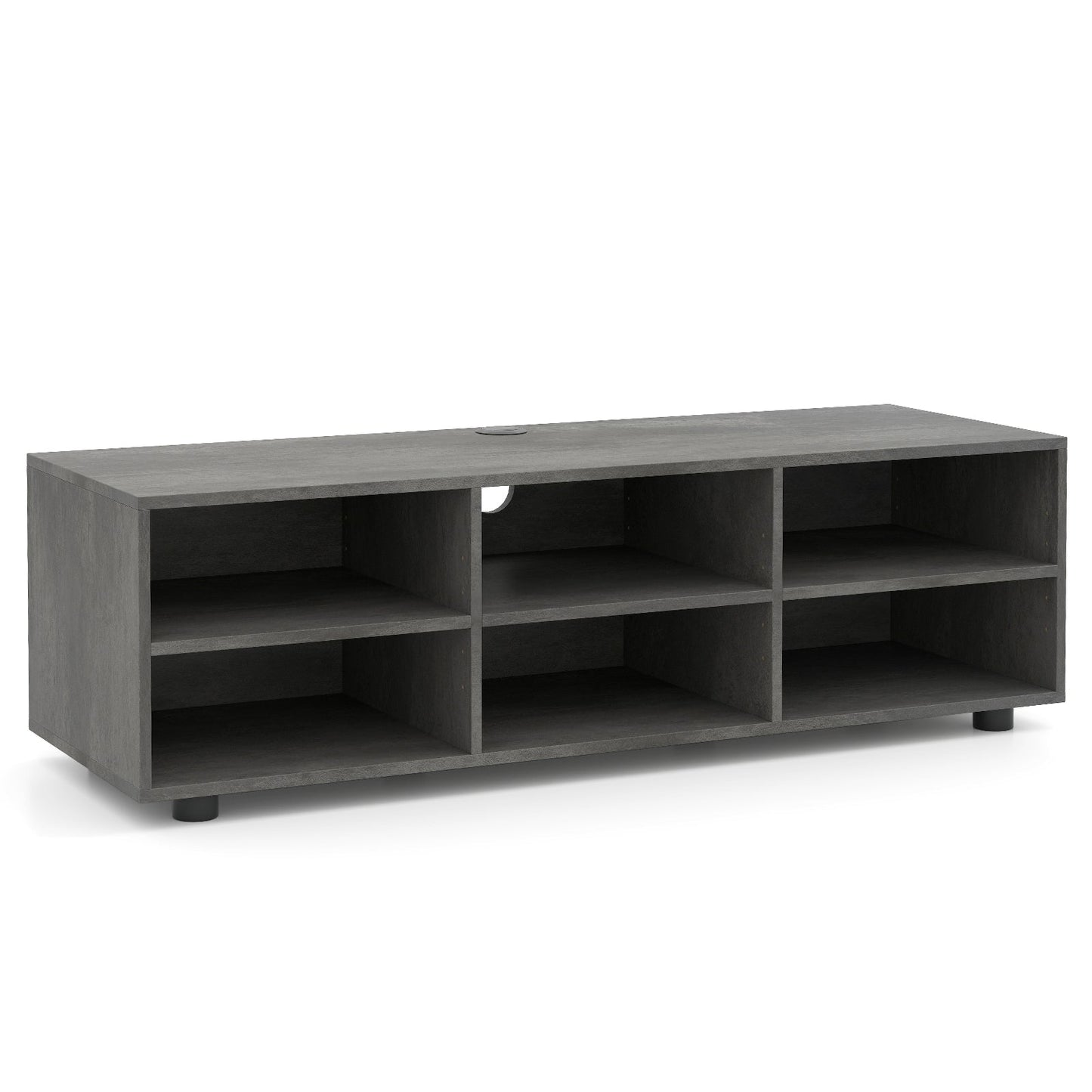 6-Cubby TV Stand TV Console Table with Adjustable Shelves-Grey