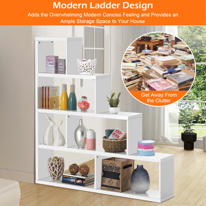 6-Cube Ladder Bookcase for Living Room Study Office-White