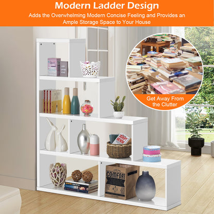 6-Cube Ladder Bookcase for Living Room Study Office-White
