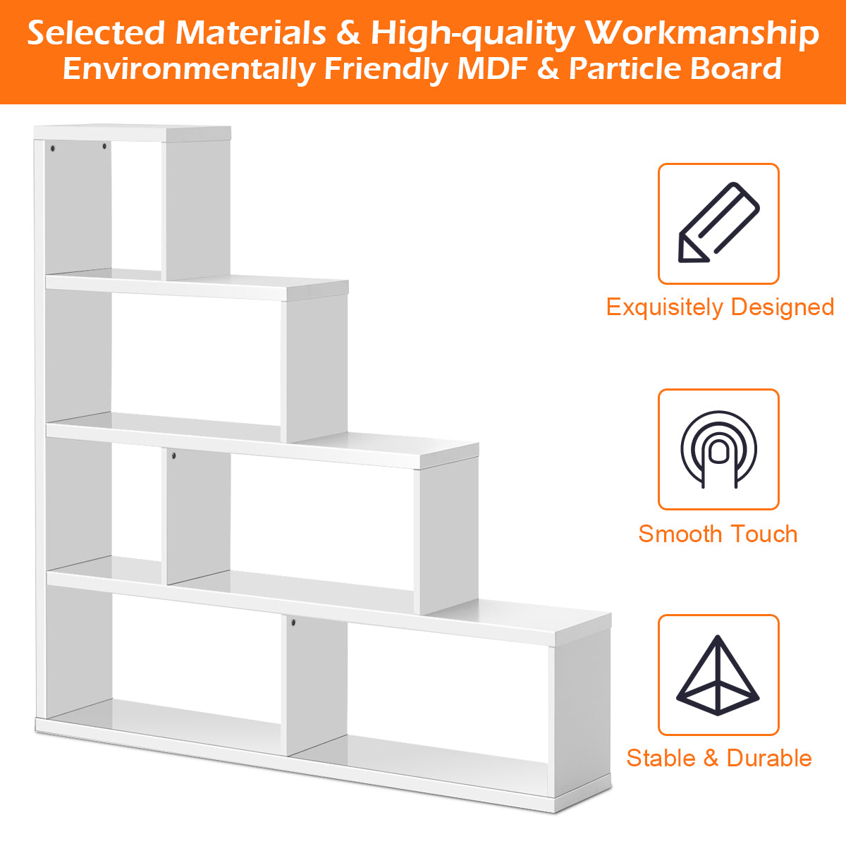 6-Cube Ladder Bookcase for Living Room Study Office-White