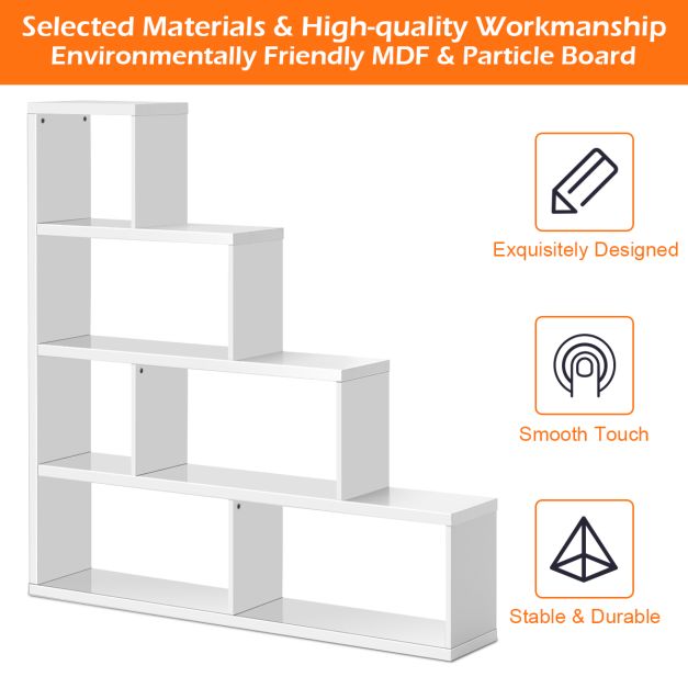 6-Cube Ladder Bookcase for Living Room Study Office-White