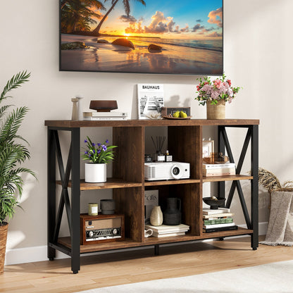 6-Cube Storage Organizer 120CM Wide Bookshelf with Open Compartments-Rustic Brown