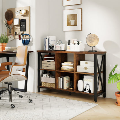 6-Cube Storage Organizer 120CM Wide Bookshelf with Open Compartments-Rustic Brown