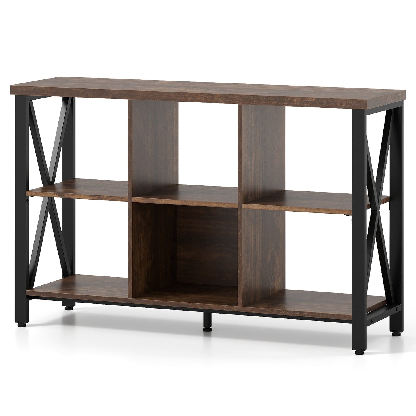 6-Cube Storage Organizer 120CM Wide Bookshelf with Open Compartments-Rustic Brown