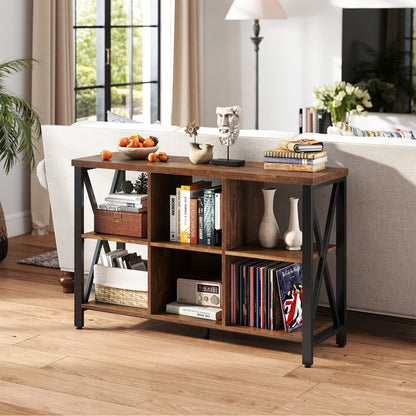 6-Cube Storage Organizer 120CM Wide Bookshelf with Open Compartments-Rustic Brown