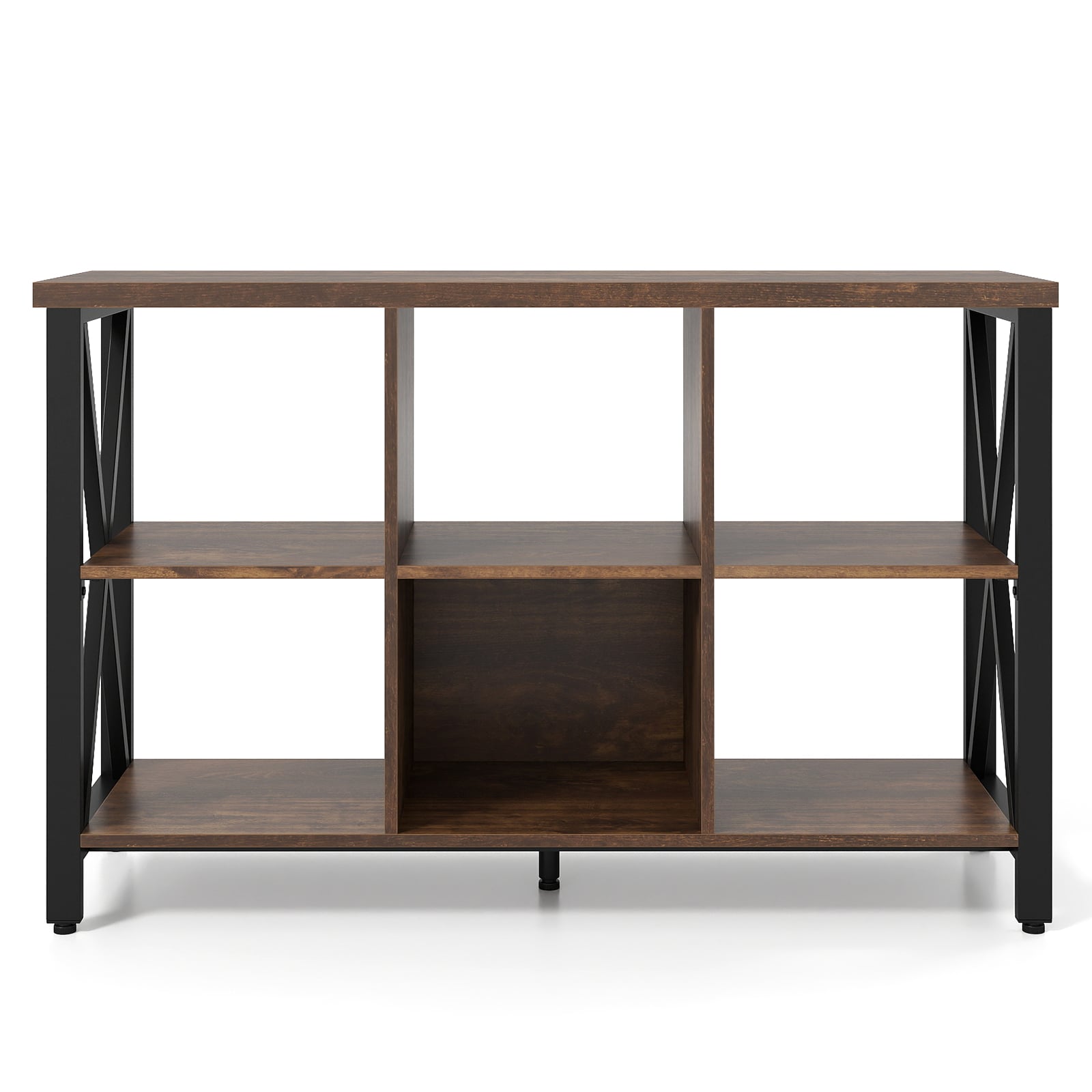 6-Cube Storage Organizer 120CM Wide Bookshelf with Open Compartments-Rustic Brown
