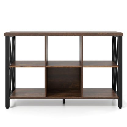 6-Cube Storage Organizer 120CM Wide Bookshelf with Open Compartments-Rustic Brown