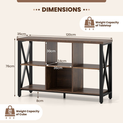 6-Cube Storage Organizer 120CM Wide Bookshelf with Open Compartments-Rustic Brown