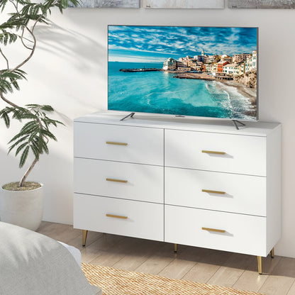 6 Drawer Dresser with Anti-Toppling Device for Living Room-White