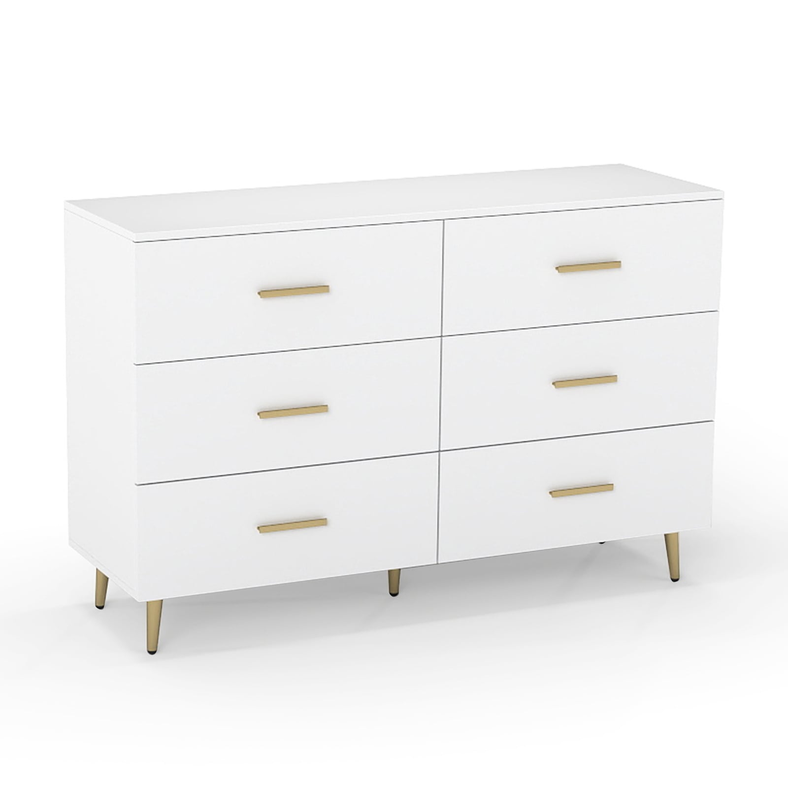 6 Drawer Dresser with Anti-Toppling Device for Living Room-White