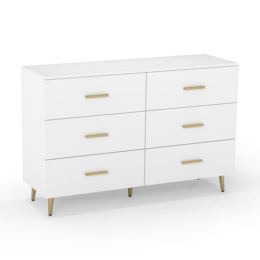 6 Drawer Dresser with Anti-Toppling Device for Living Room-White