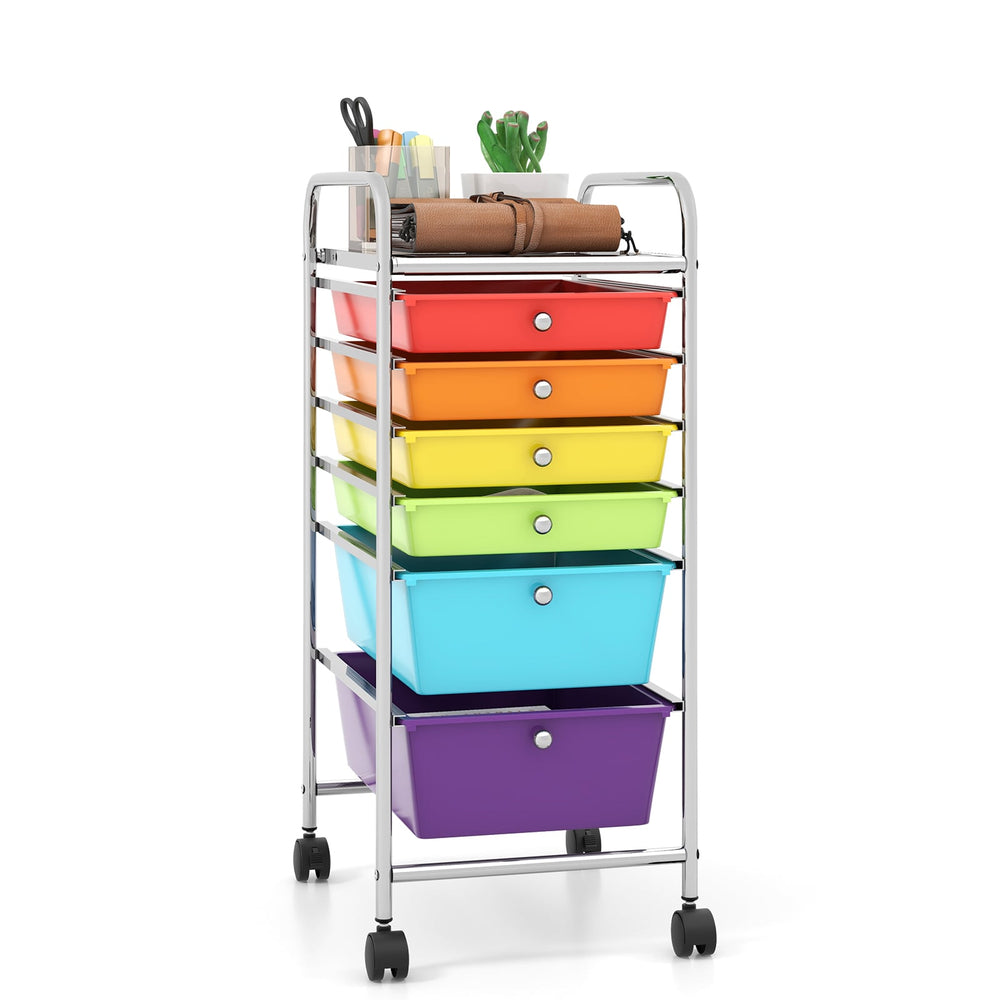 6 Drawers Storage Trolley with 4 Wheels for Makeup Beauty Salon-Multicolor