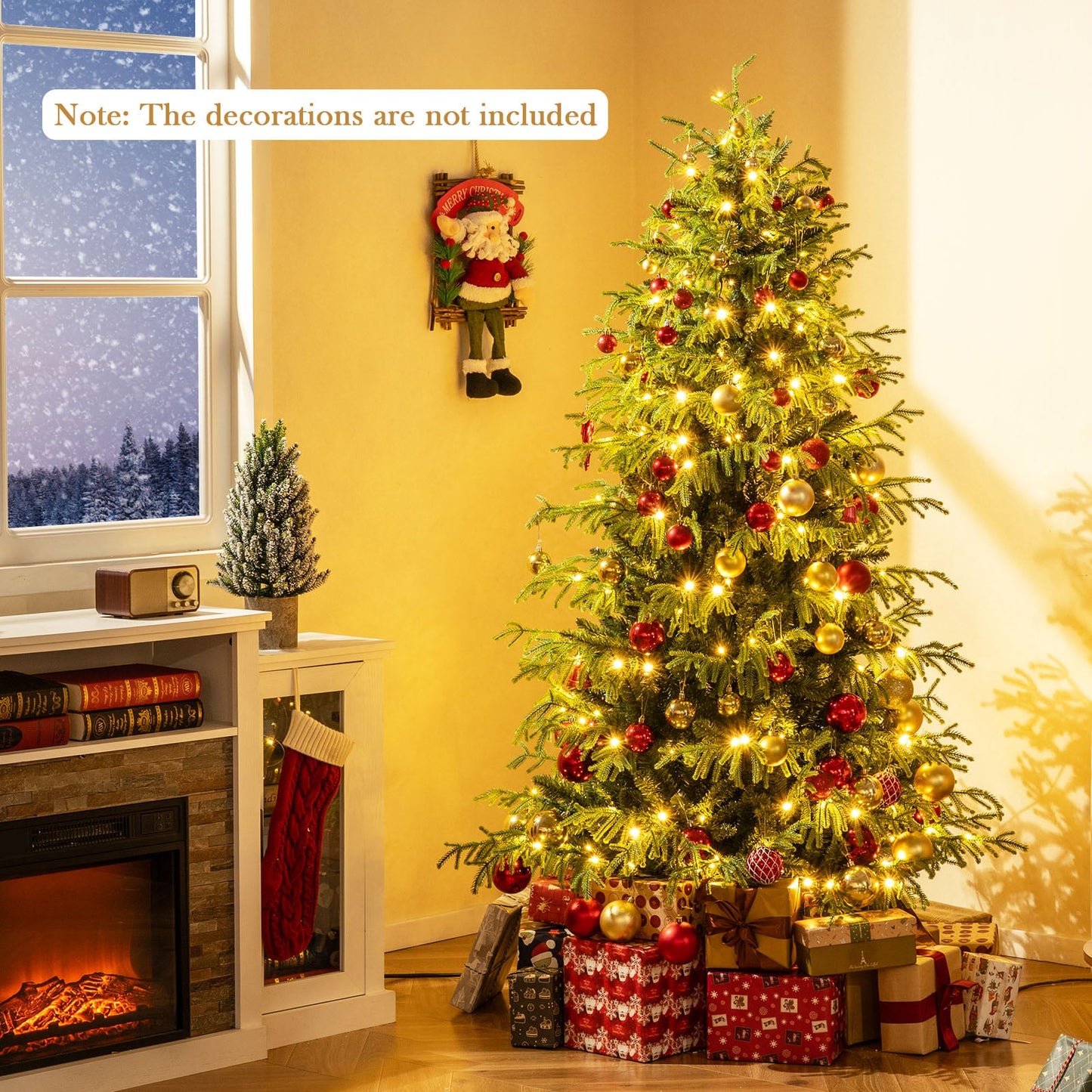 Artificial Christmas Tree Pre-lit Hinged Xmas Tree with  LED Lights Seasonal Decoration Tree-6FT