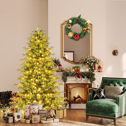 Artificial Christmas Tree Pre-lit Hinged Xmas Tree with  LED Lights Seasonal Decoration Tree-6FT