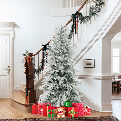 6 FT Artificial Christmas Tree Flocked Xmas Tree with 250 Warm White LED Lights and Folding Metal Stand-S