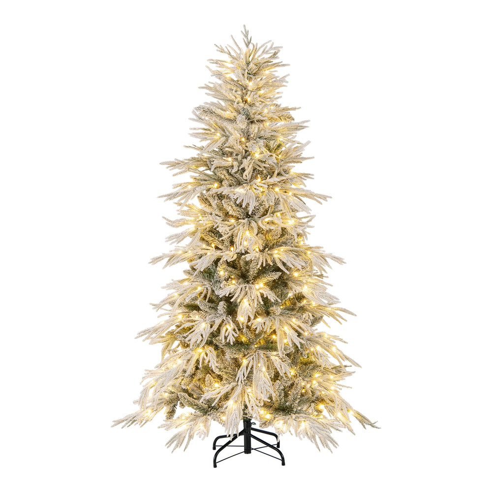 6 FT Artificial Christmas Tree Flocked Xmas Tree with 250 Warm White LED Lights and Folding Metal Stand-S