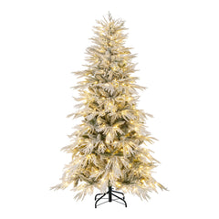 6 FT Artificial Christmas Tree Flocked Xmas Tree with 250 Warm White LED Lights and Folding Metal Stand-S