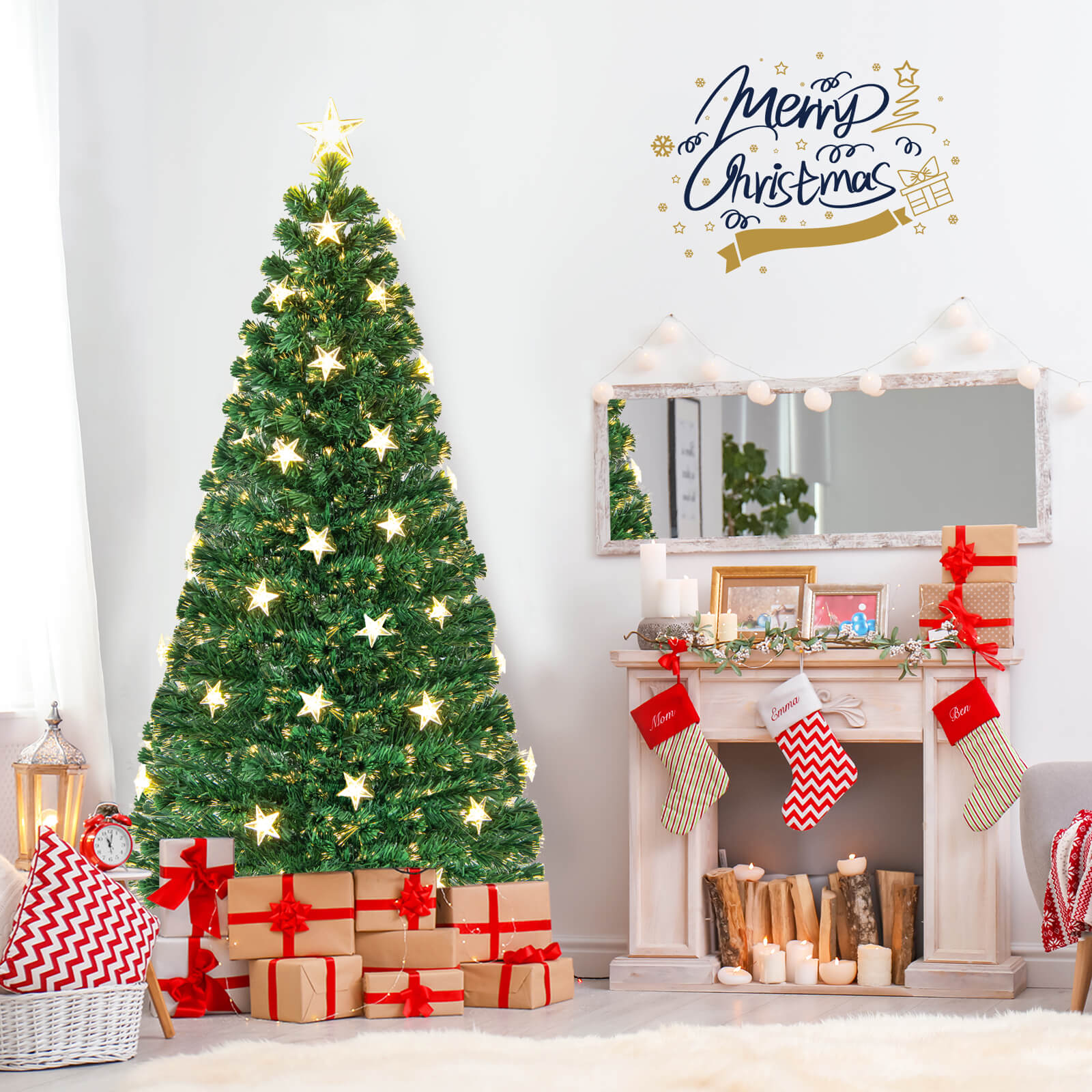 5/6FT Fiber Optic Artificial Christmas Tree with 21 Star LED Lights-6FT