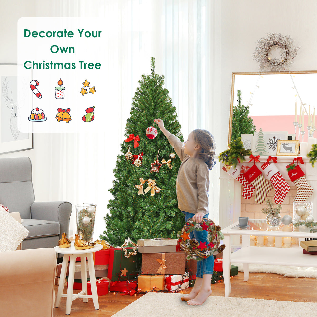6 FT Pre-Lit Artificial Christmas Tree with 350 Warm White and Multicolored LED Lights
