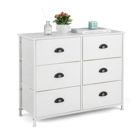 6 Fabric Drawers Storage Chest with Wooden Top-White