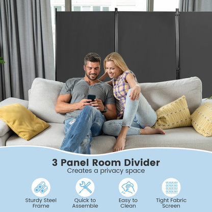 3 Panel Folding Room Divider-Grey