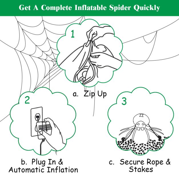 Inflatable Halloween Spide with LED Lights and Powerful Blower
