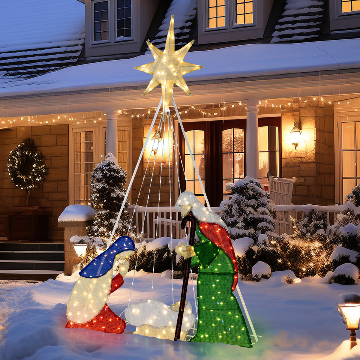 6 Feet Lighted Nativity Scene Holy Family Set Christmas Decoration