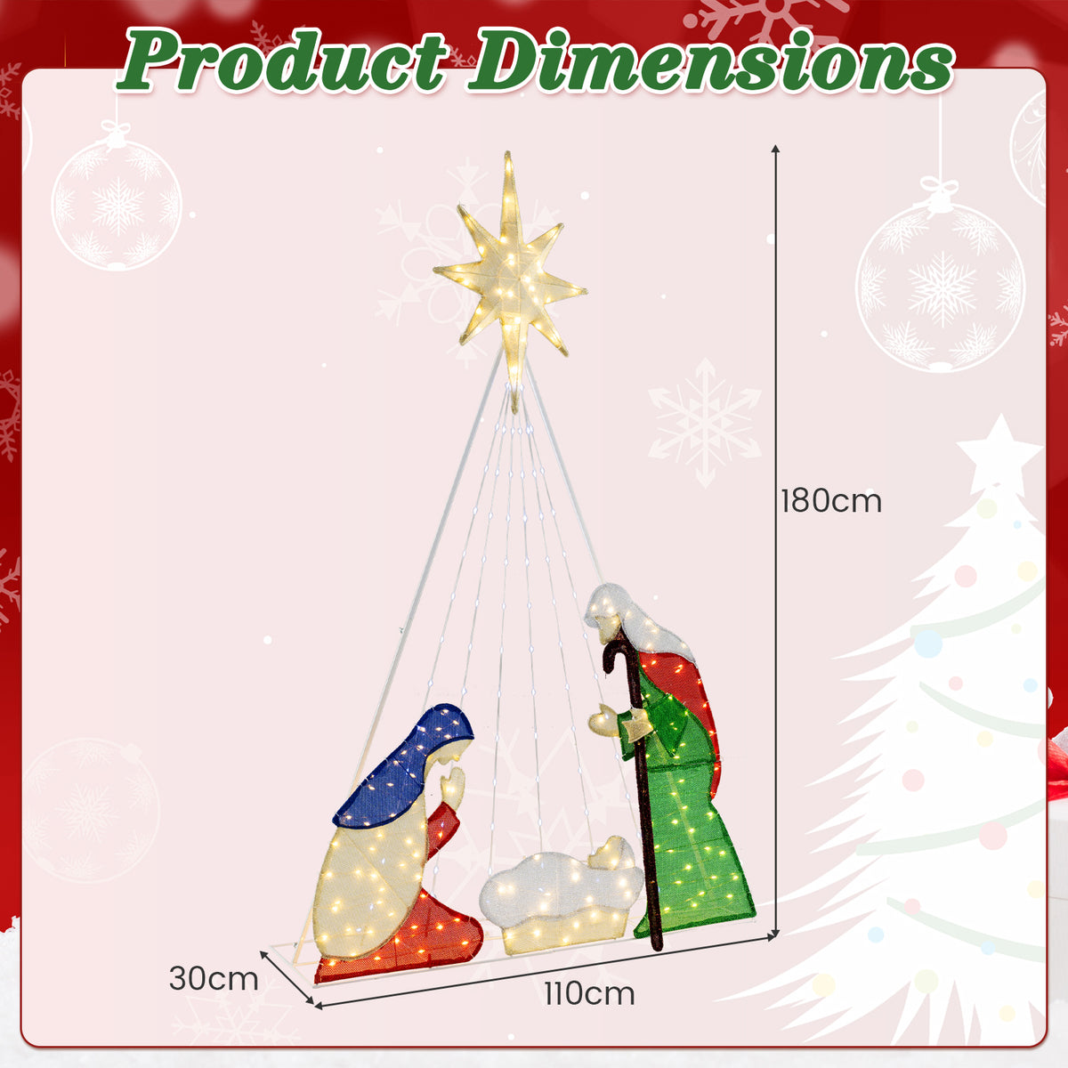 6 Feet Lighted Nativity Scene Holy Family Set Christmas Decoration