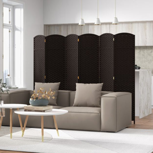6-Panel Room Divider Folding Privacy Screen with Hand-woven Texture-Brown