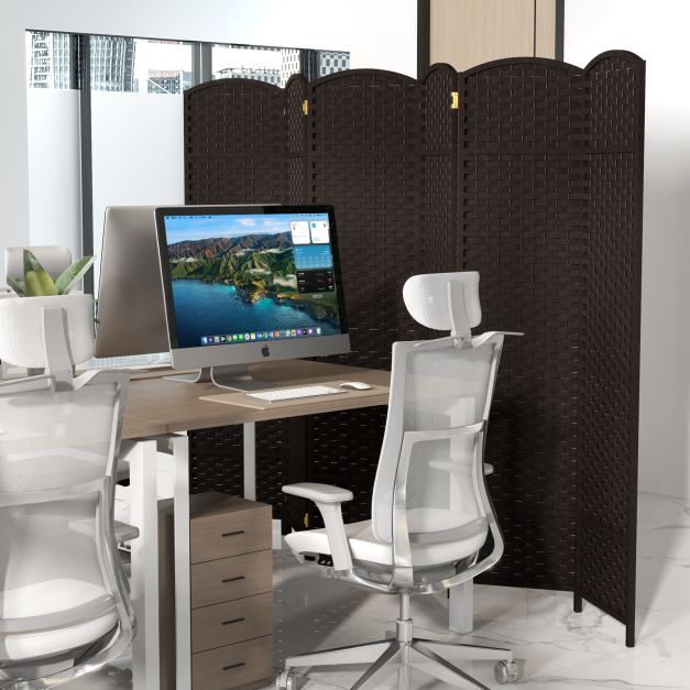 6-Panel Room Divider Folding Privacy Screen with Hand-woven Texture-Brown