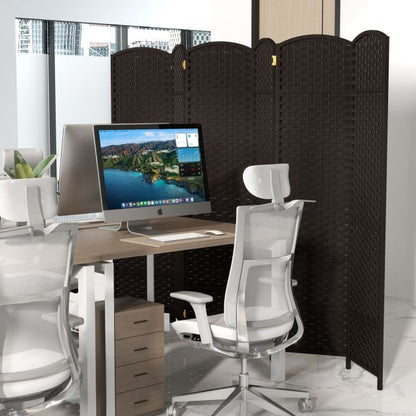 6-Panel Room Divider Folding Privacy Screen with Hand-woven Texture-Brown