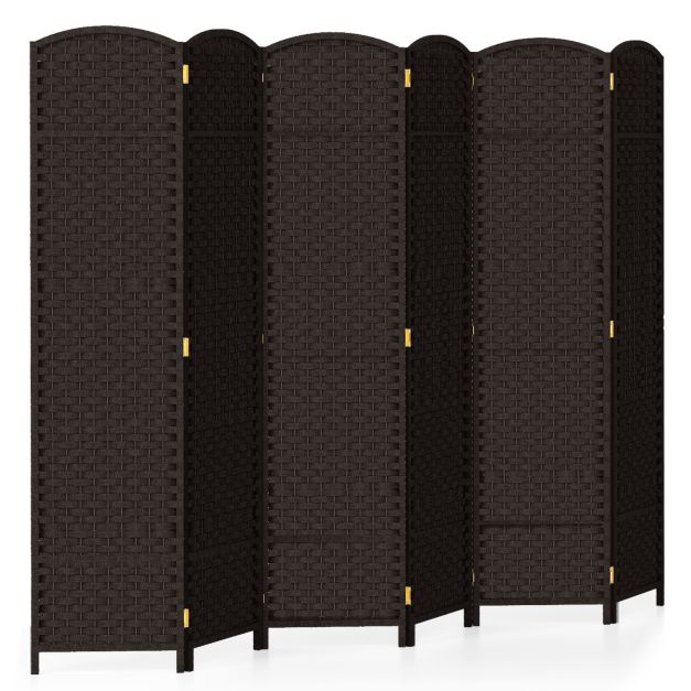 6-Panel Room Divider Folding Privacy Screen with Hand-woven Texture-Brown