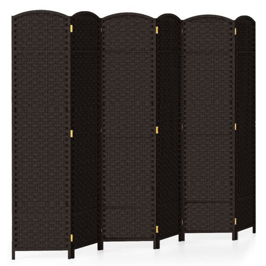 6-Panel Room Divider Folding Privacy Screen with Hand-woven Texture-Brown