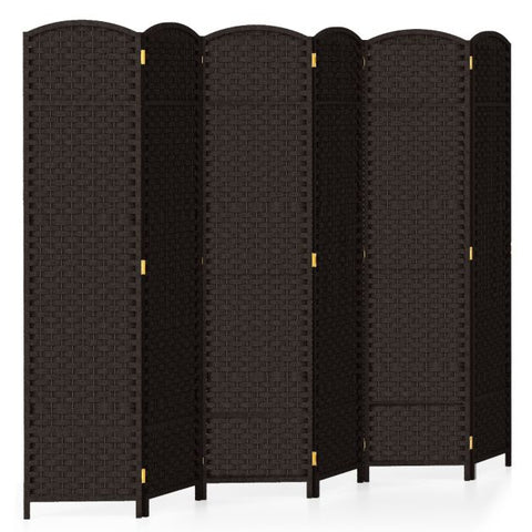 6-Panel Room Divider Folding Privacy Screen with Hand-woven Texture-Brown