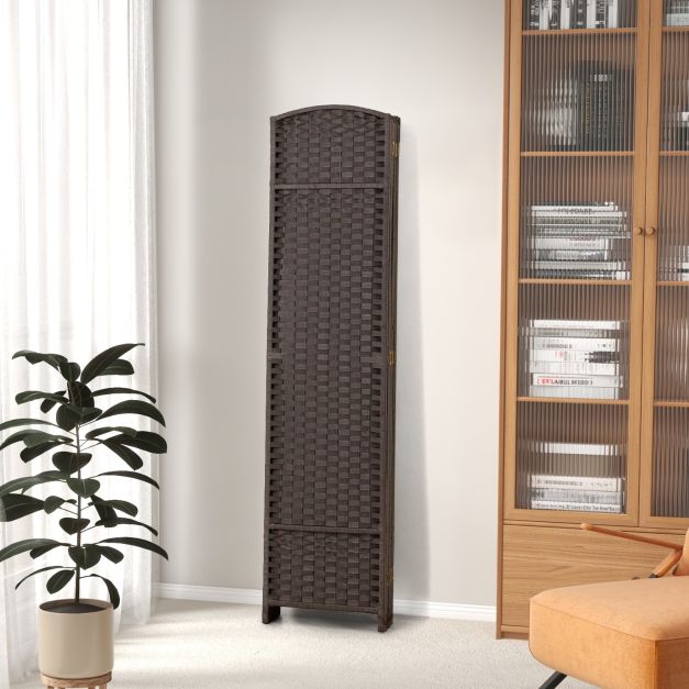 6-Panel Room Divider Folding Privacy Screen with Hand-woven Texture-Brown