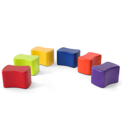 6-Piece Butterfly Stools Modular Soft Foam Seating Set with Waterproof PU Cover-Rainbow
