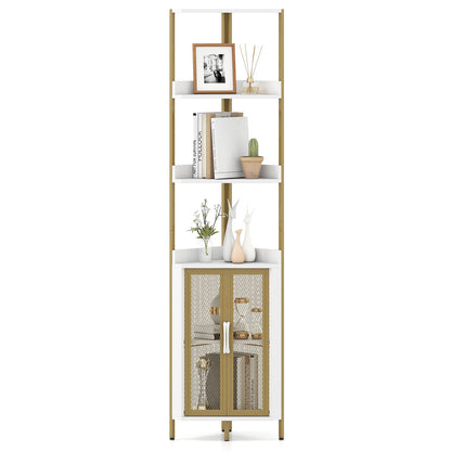 6-Tier Corner Shelf 170CM Tall Corner Bookshelf with Cabinet-White